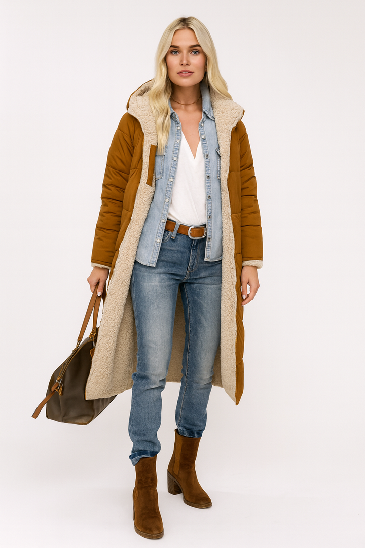 Women's Long Quilted Winter Trench Coat