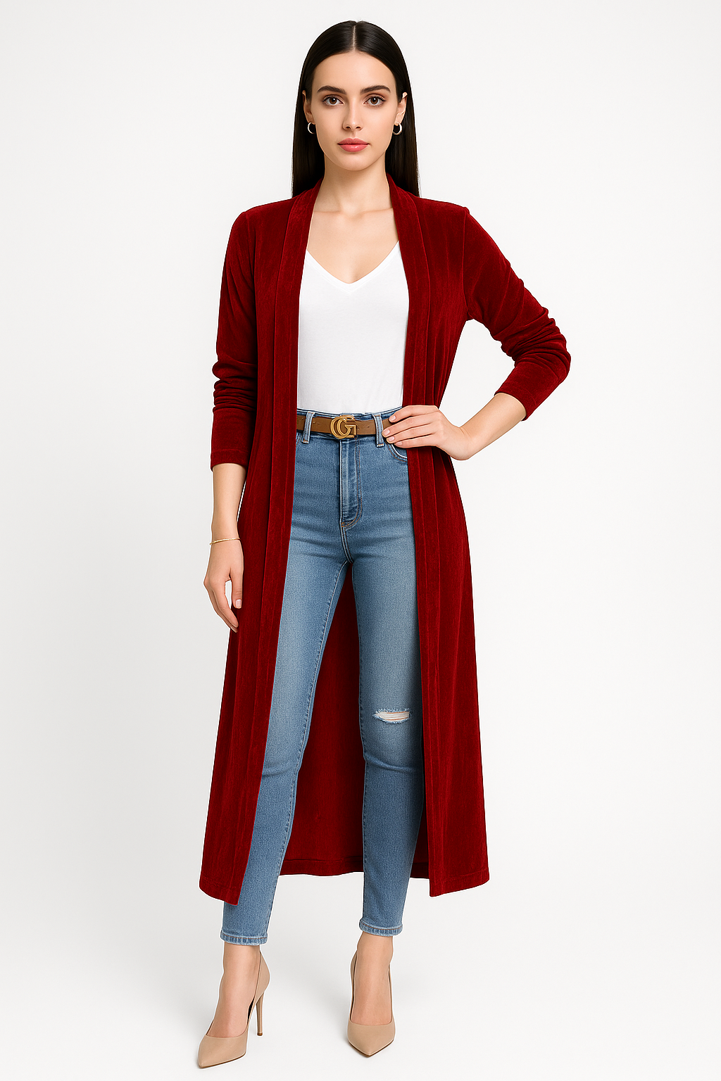 Women's Long Velvet Cardigan