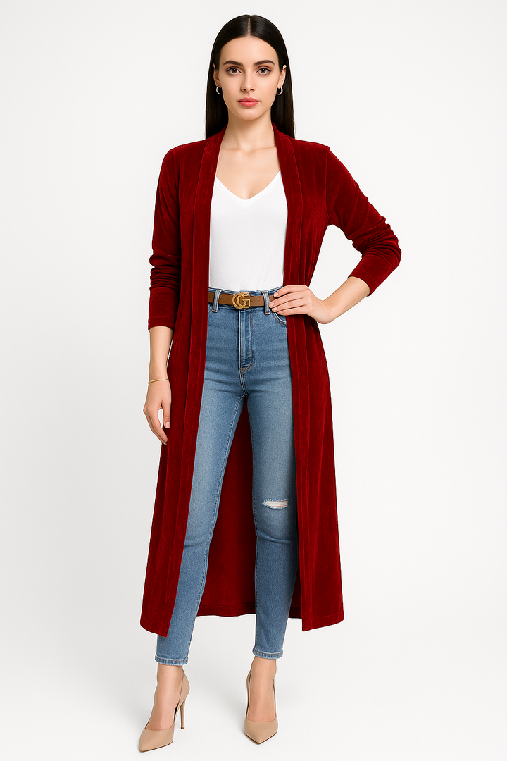 Women's Long Velvet Cardigan