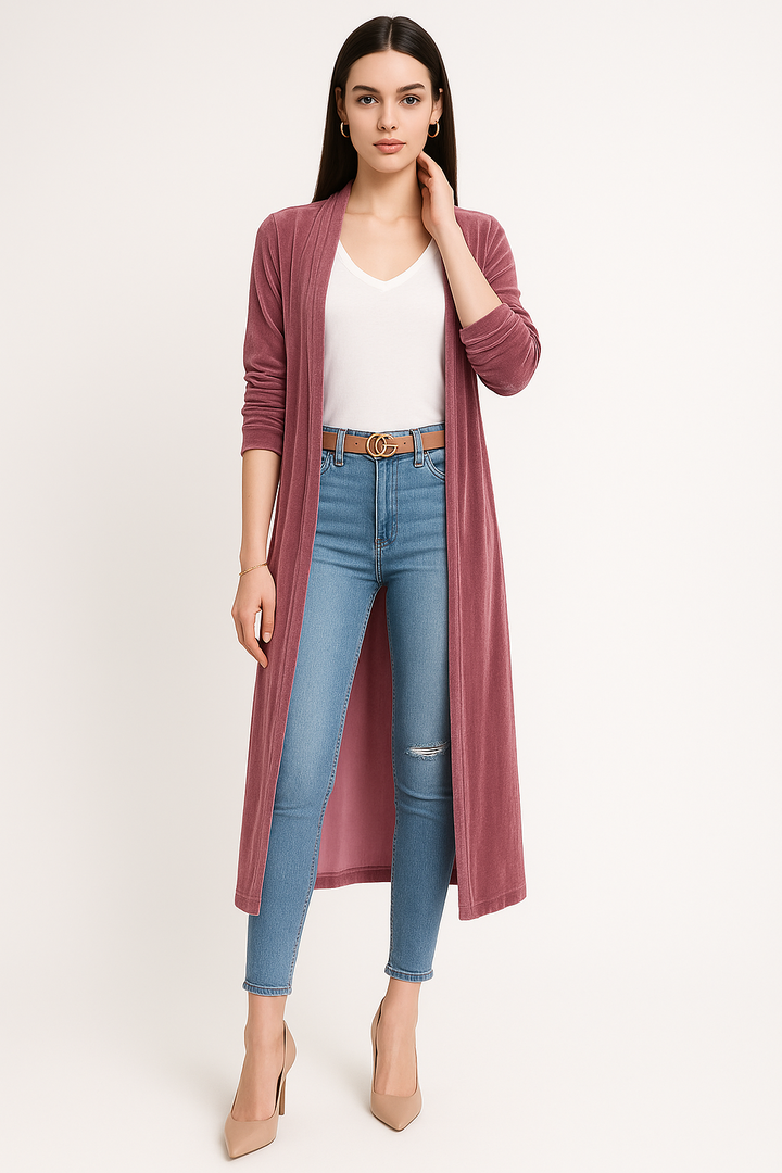Women's Long Velvet Cardigan