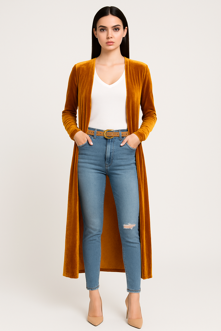 Women's Long Velvet Cardigan