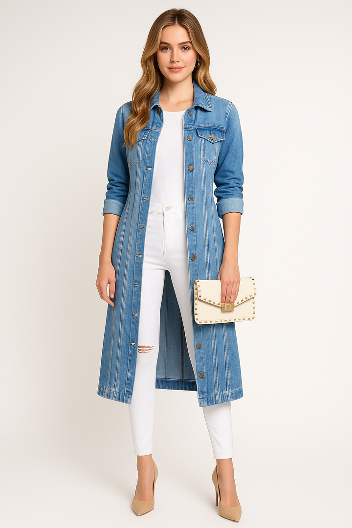 Women's Longline Denim Trench Coat