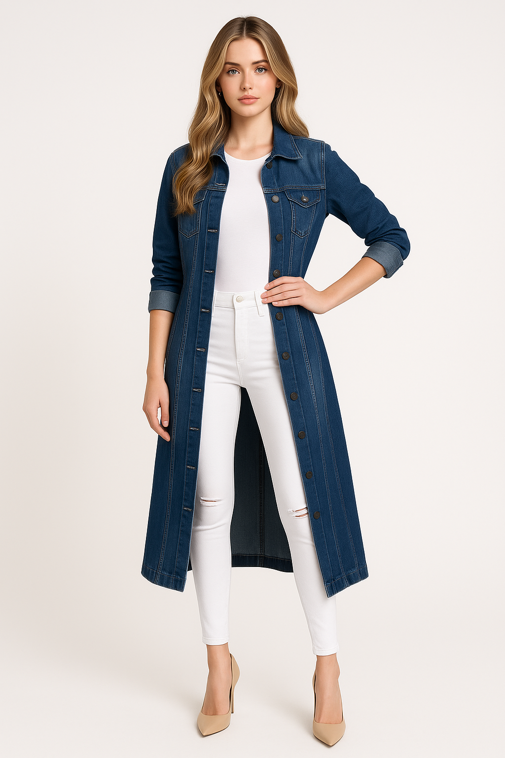 Women's Longline Denim Trench Coat