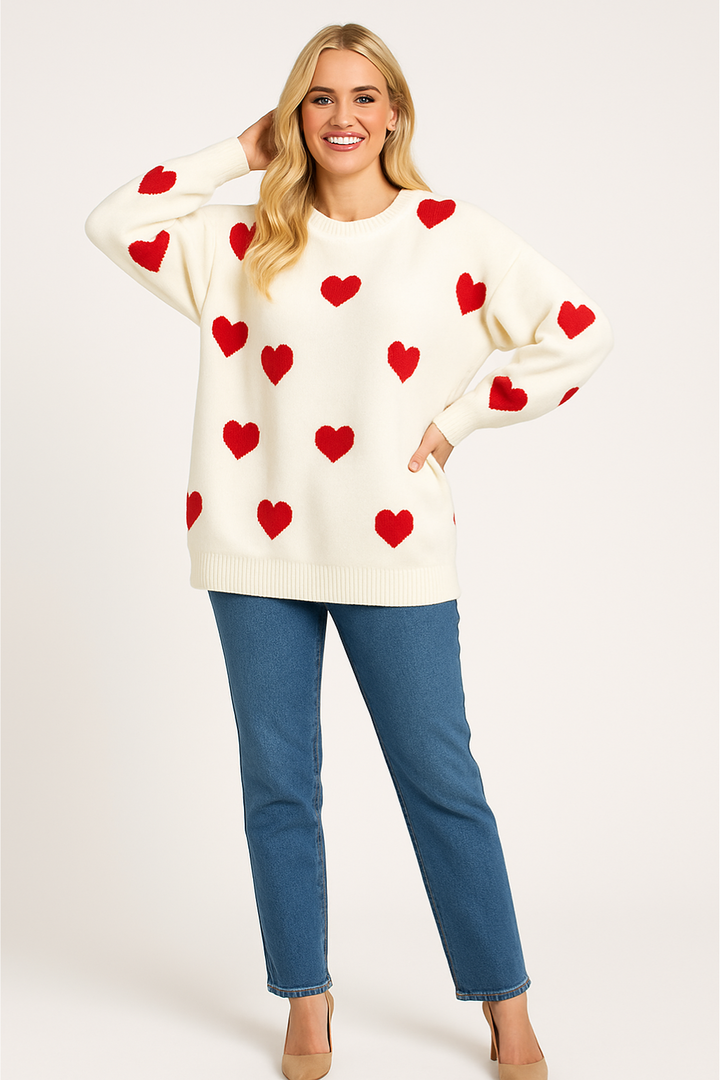 Women's Loose Fit Heart Print Sweater