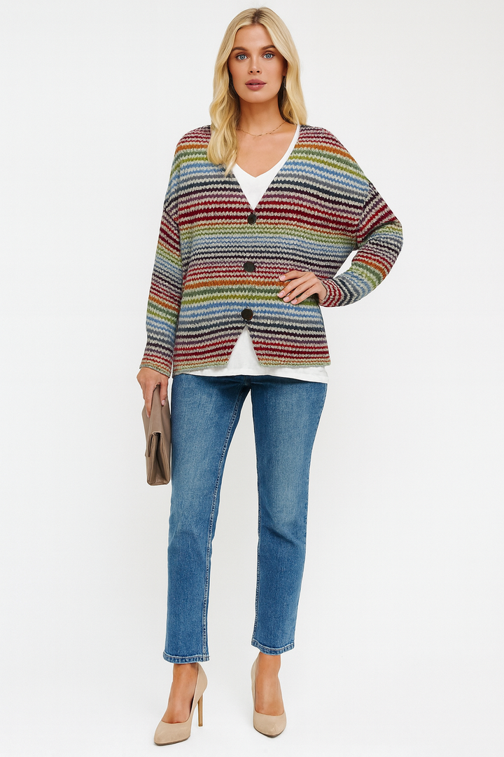 Women's Multicolored Button-Front Cardigan