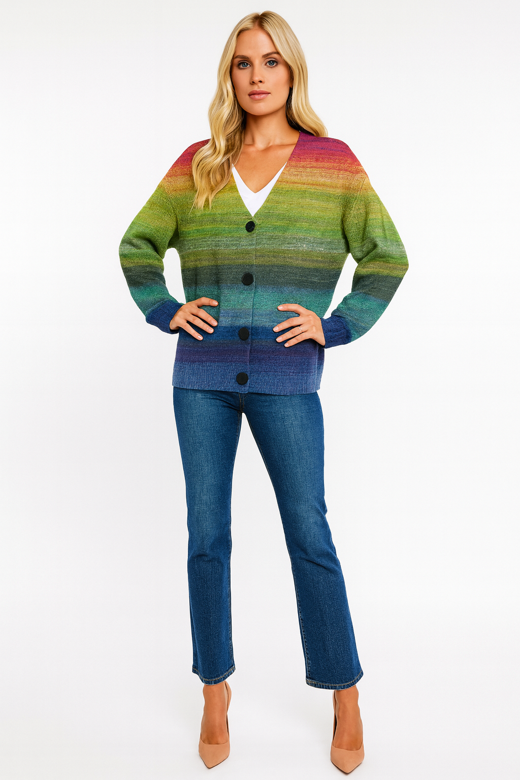 Women's Multicolored Button-Front Cardigan