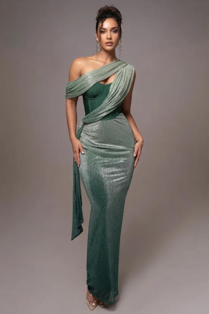 Women’s One-Shoulder Draped Maxi Dress