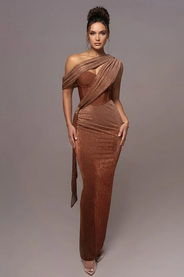 Women’s One-Shoulder Draped Maxi Dress