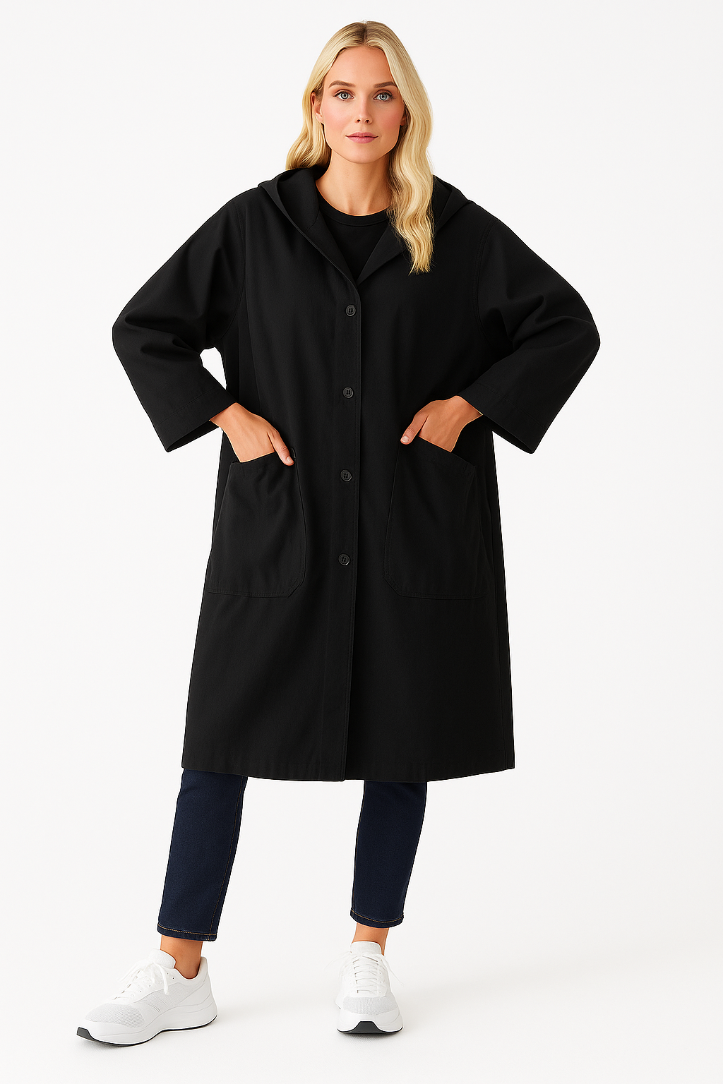 Women's Oversized Long Trench Coat with Pockets