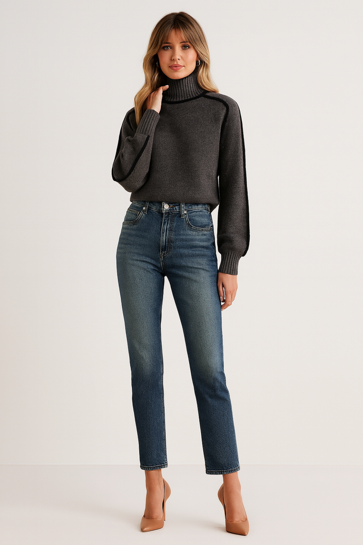 Women's Oversized Contrast Turtleneck Sweater