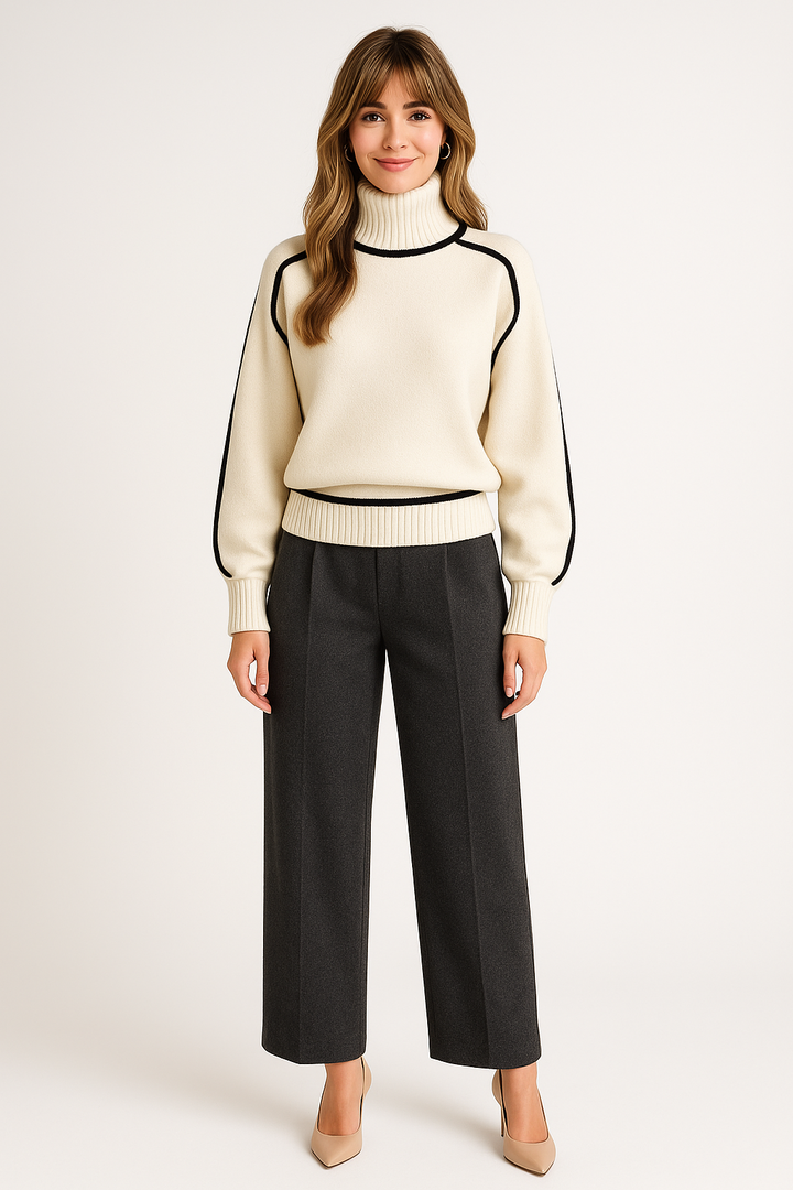 Women's Oversized Contrast Turtleneck Sweater