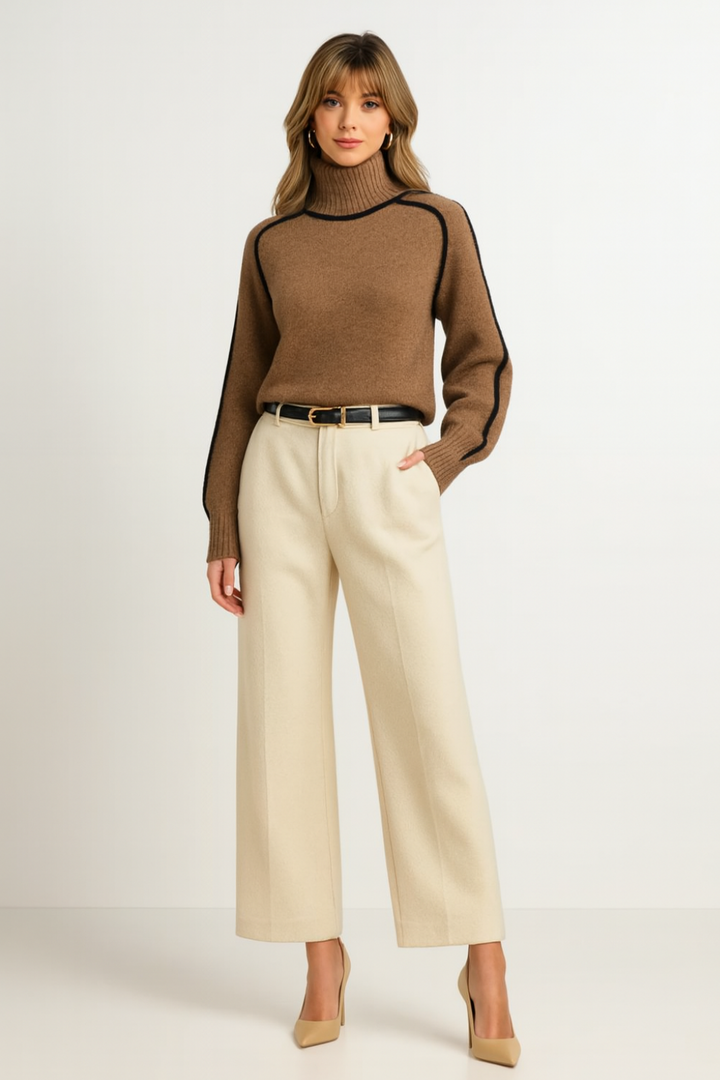 Women's Oversized Contrast Turtleneck Sweater