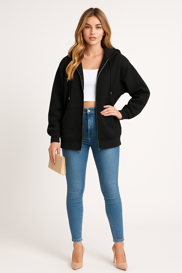 Women's Oversized Zip-Up Hooded Jacket