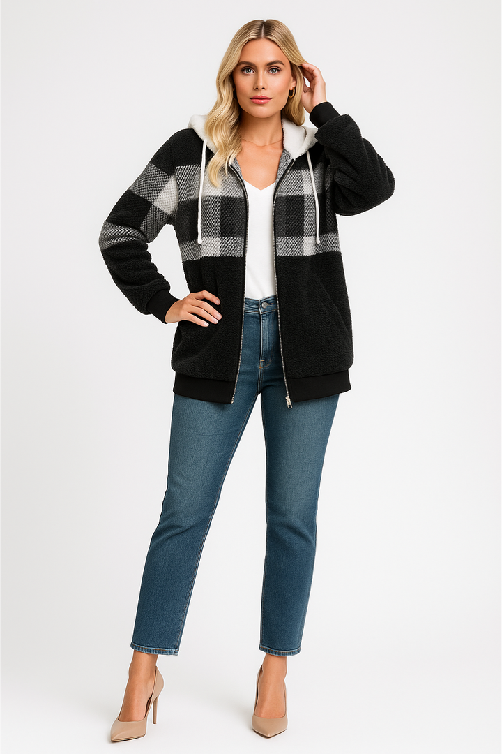 Women's Plush Fleece Oversized Hooded Sweatshirt Jacket