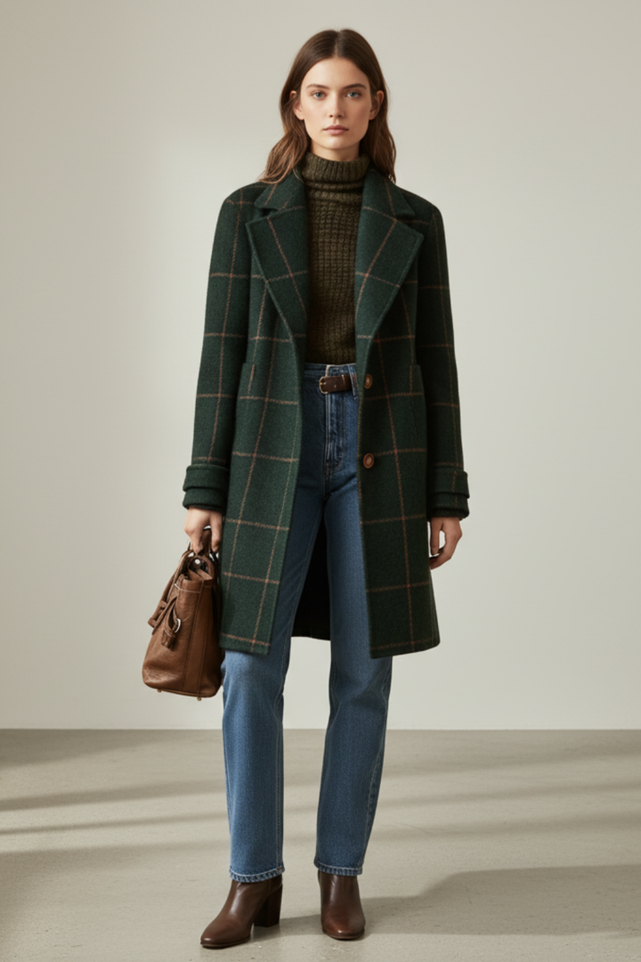 Women's Retro Lapel Plaid Tweed Coat