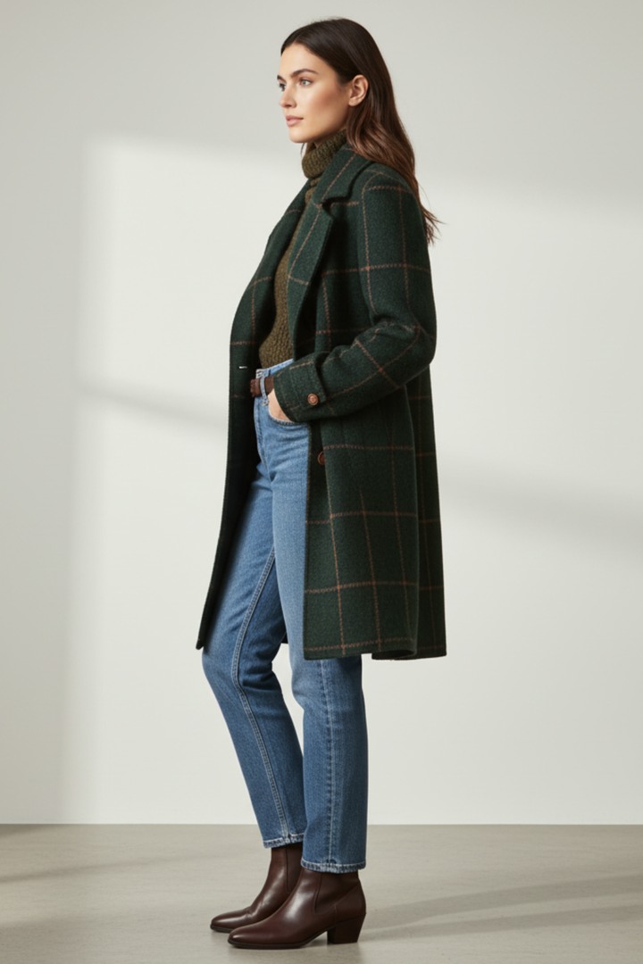 Women's Retro Lapel Plaid Tweed Coat