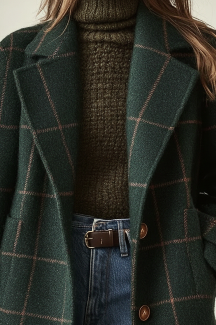 Women's Retro Lapel Plaid Tweed Coat