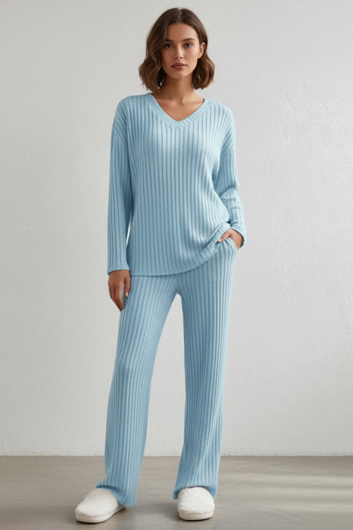 Women’s Ribbed Knitted V-Neck Lounge Set