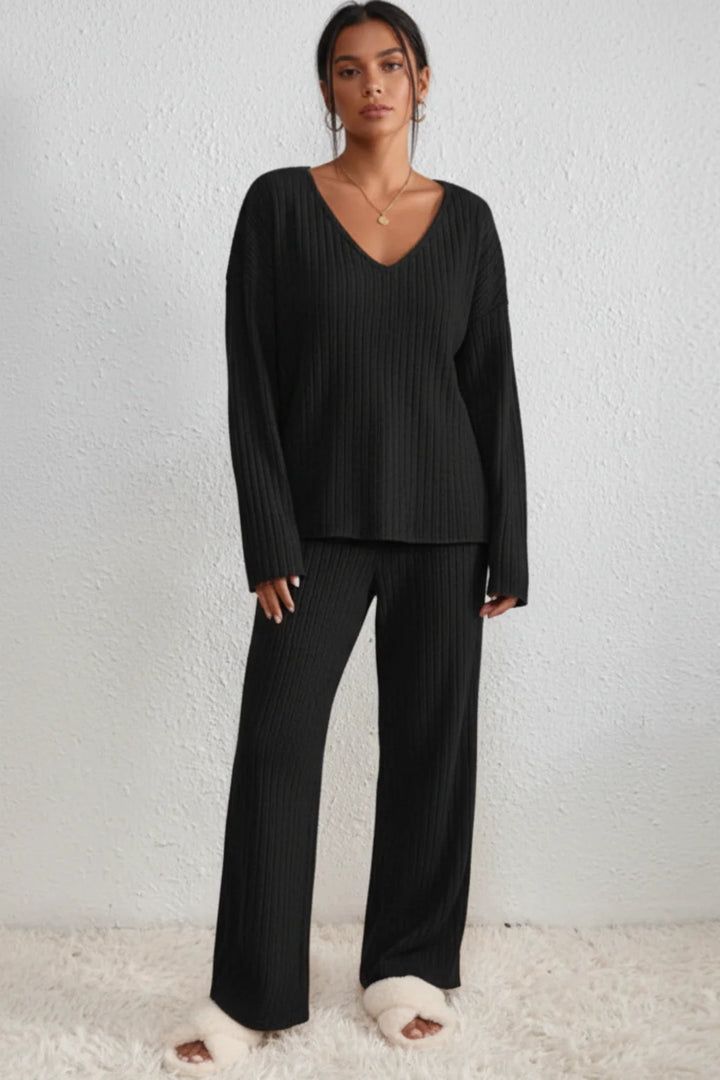 Women’s Ribbed Knitted V-Neck Lounge Set