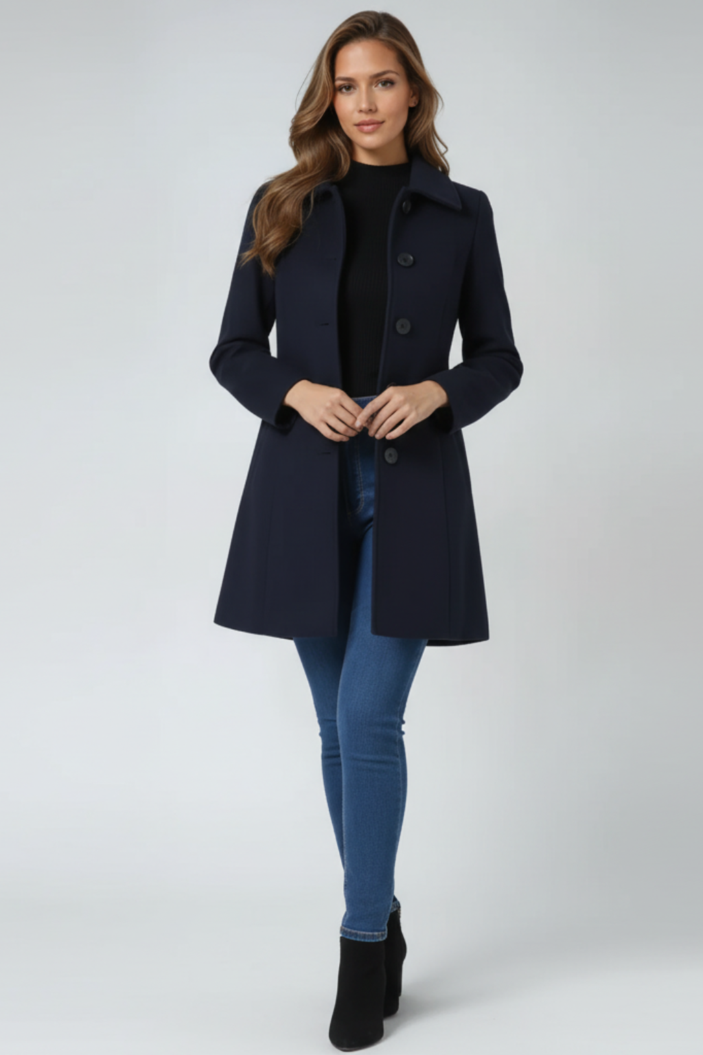 Women's Single-Breasted Fit and Flare Coat