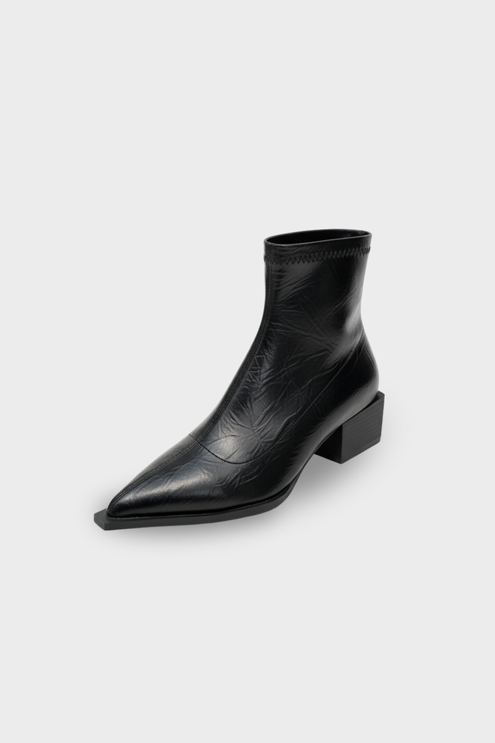 Women’s Pointed Toe Ankle Boots Low Block Heel Slip On Dress Shoes