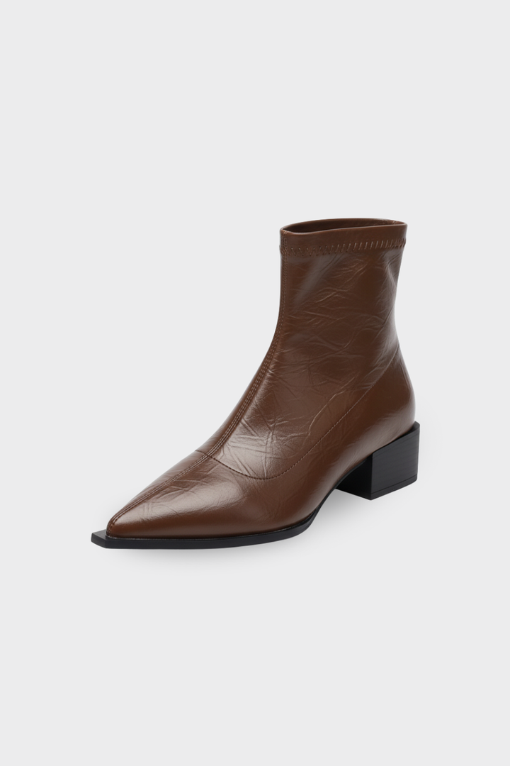 Women’s Pointed Toe Ankle Boots Low Block Heel Slip On Dress Shoes