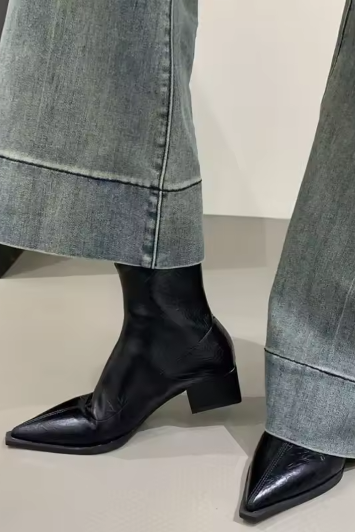 Women’s Pointed Toe Ankle Boots Low Block Heel Slip On Dress Shoes