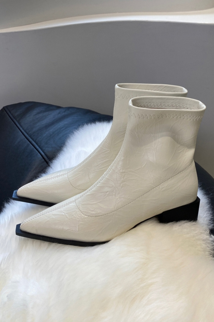 Women’s Pointed Toe Ankle Boots Low Block Heel Slip On Dress Shoes