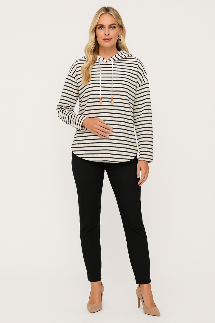 Women's Striped Hooded Knit Pullover Top