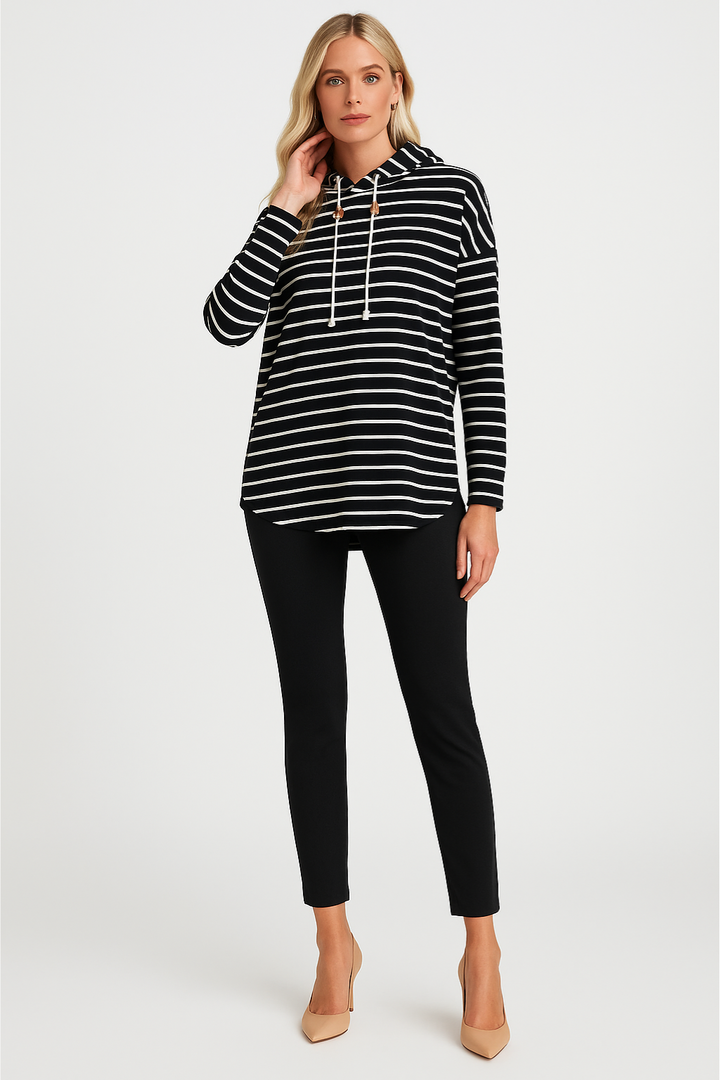Women's Striped Hooded Knit Pullover Top