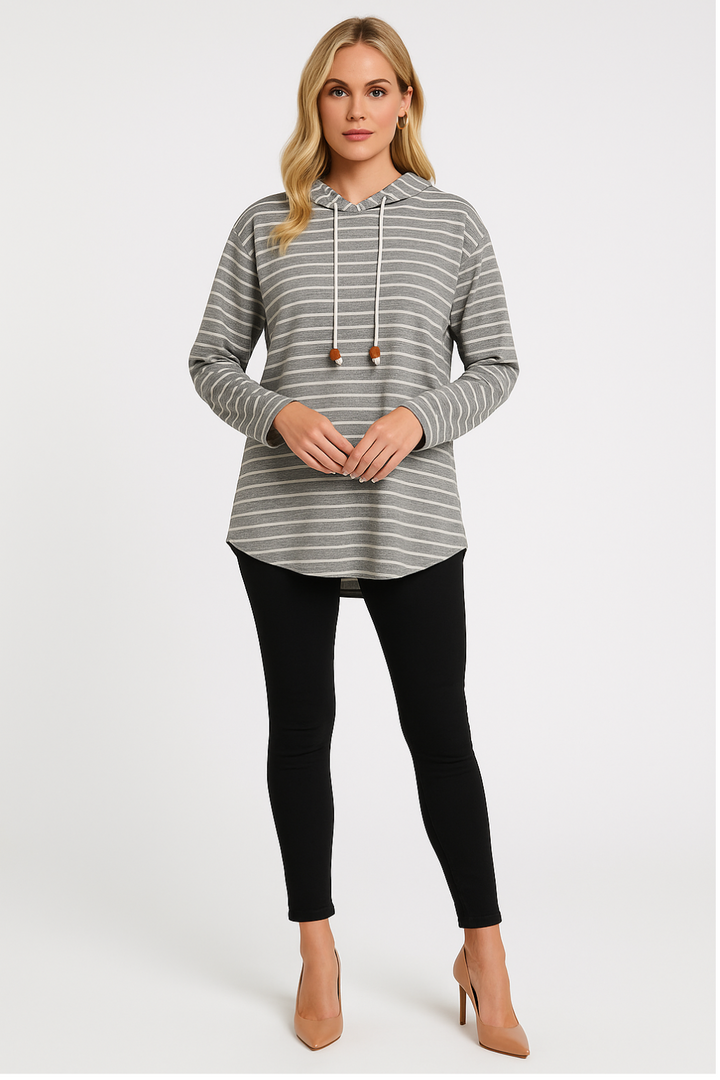 Women's Striped Hooded Knit Pullover Top
