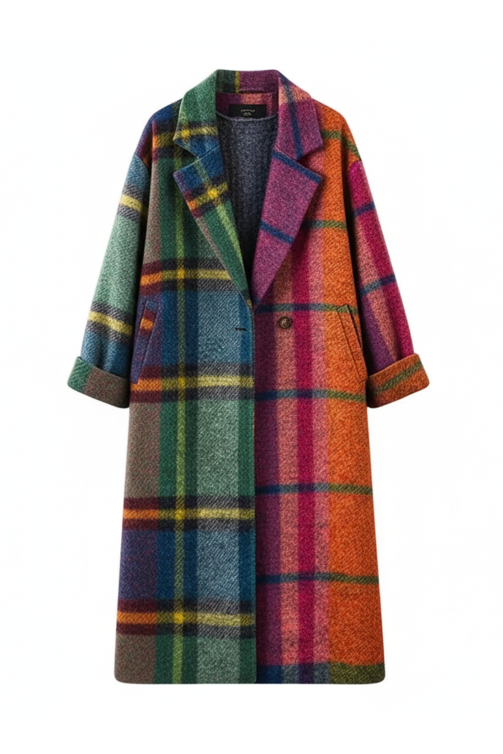Women’s Stylish Long Plaid Trench Coat