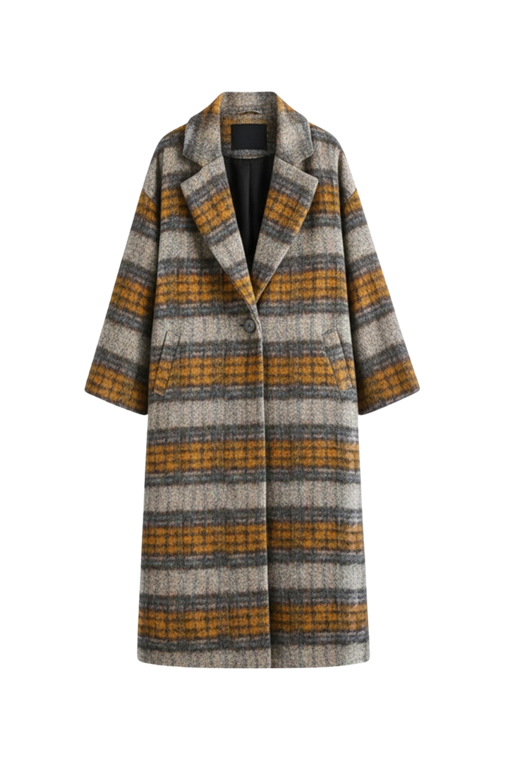 Women’s Stylish Long Plaid Trench Coat