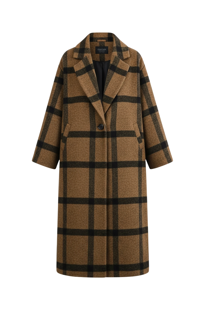 Women’s Stylish Long Plaid Trench Coat
