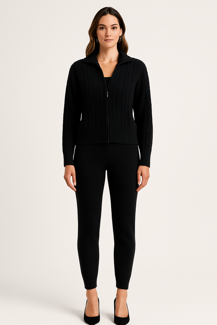 Women's Two-Piece Set with Zip-Up Hooded Top