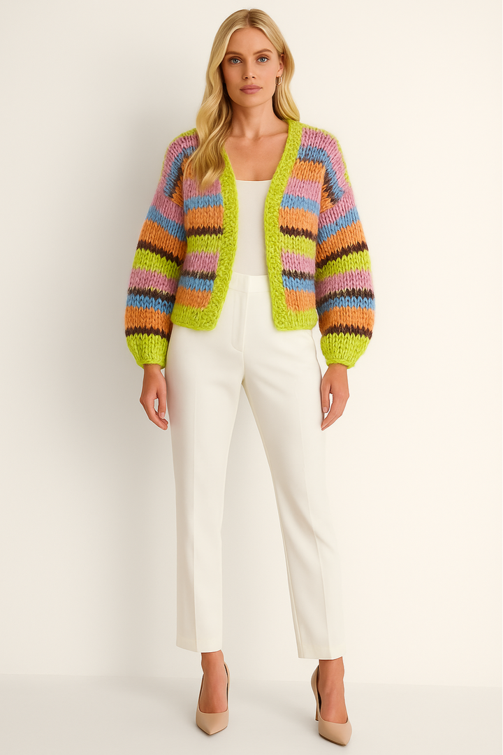 Women's Vibrant Chunky Knit Cardigan with Open Front Style