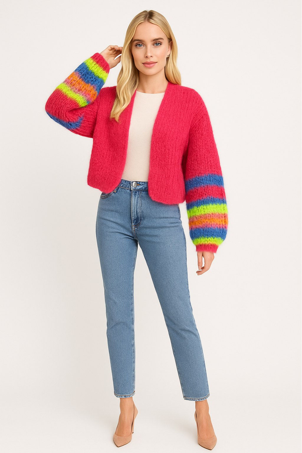 Women's Vibrant Chunky Knit Cardigan with Open Front Style