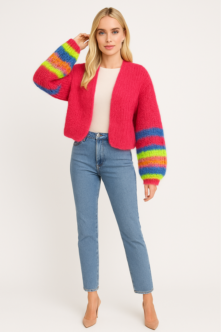 Women's Vibrant Chunky Knit Cardigan with Open Front Style