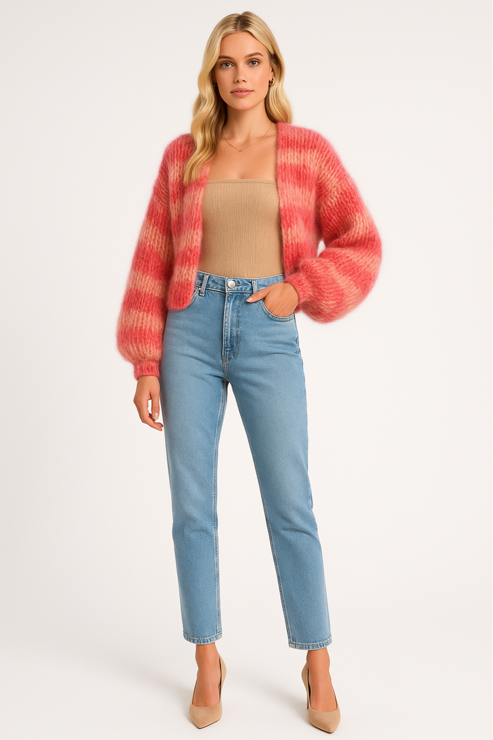 Women's Vibrant Chunky Knit Cardigan with Open Front Style