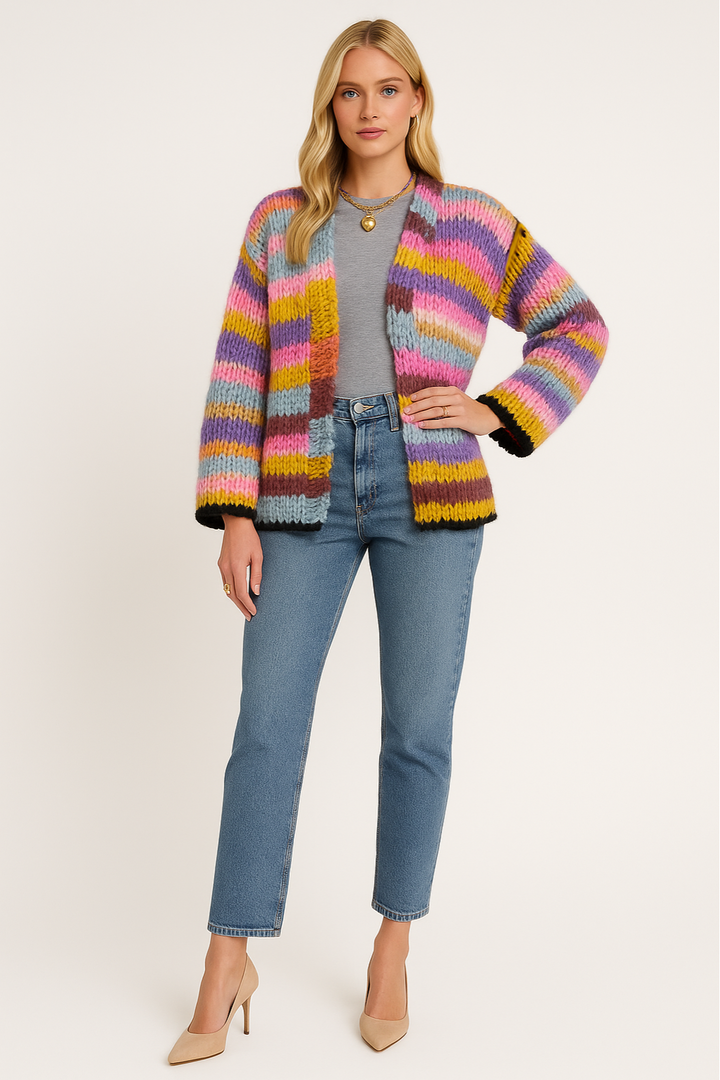 Women's Vibrant Chunky Knit Cardigan with Open Front Style
