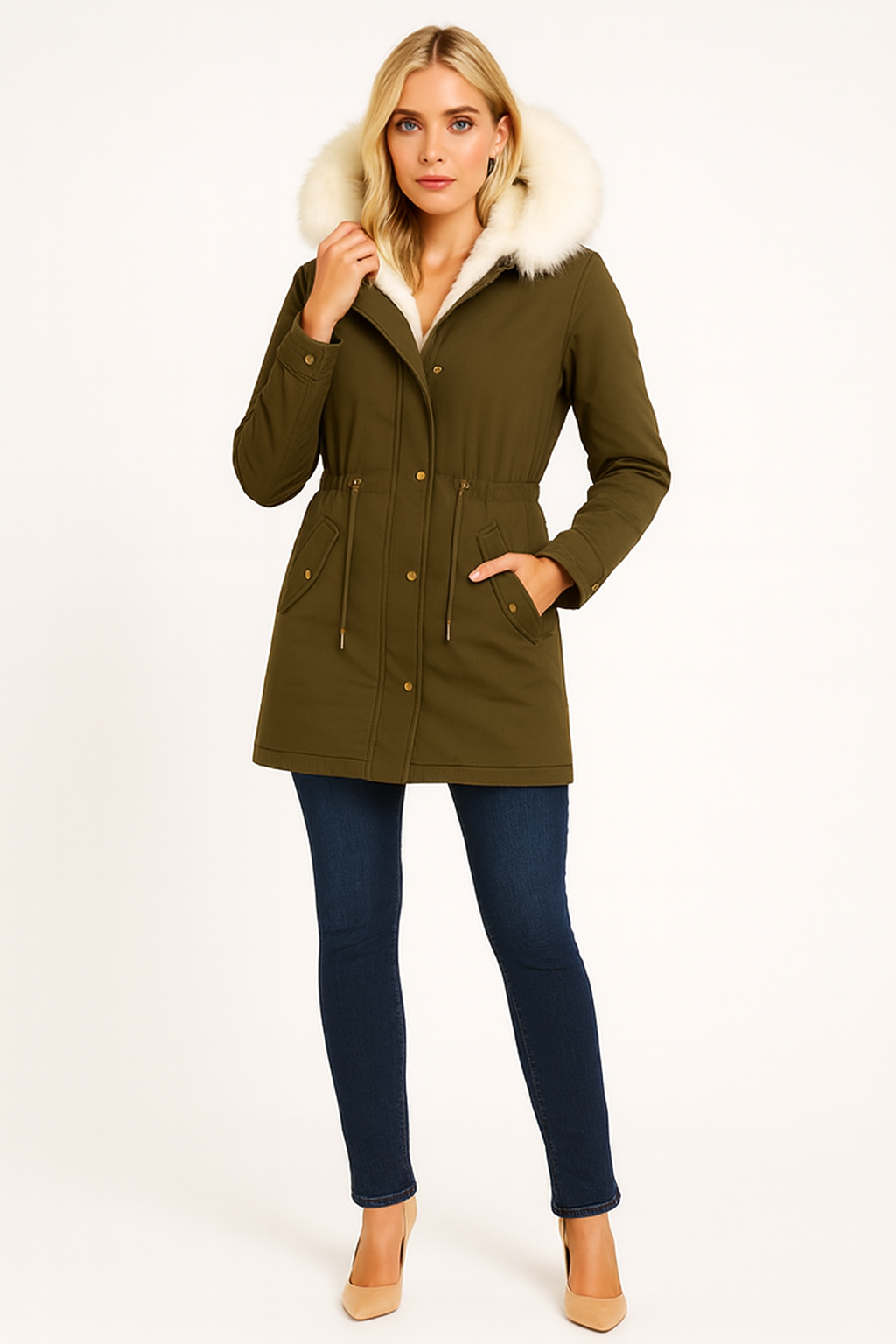 Women’s Water-Repellent Fitted Parka Jacket with Hood