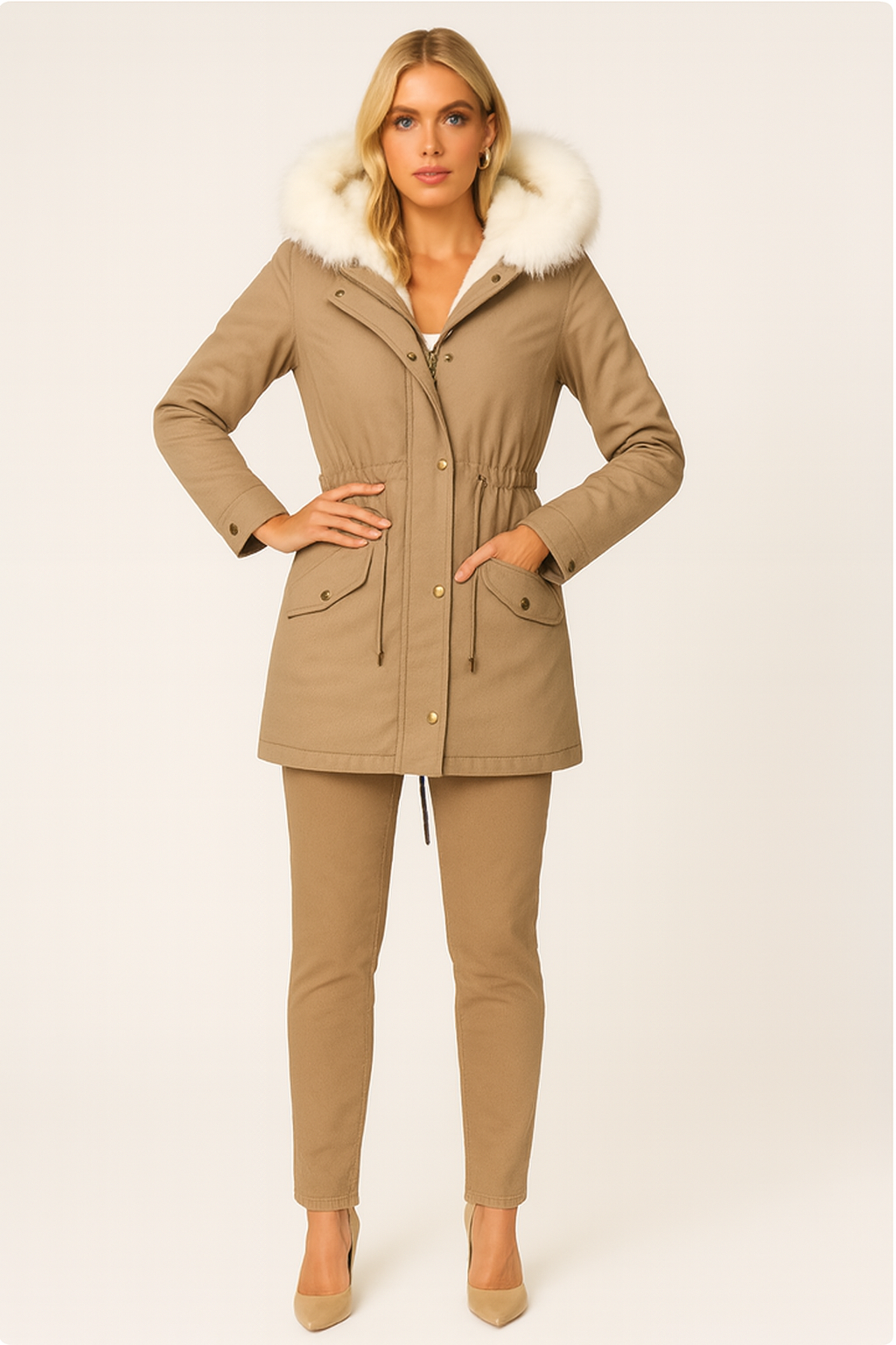 Women’s Water-Repellent Fitted Parka Jacket with Hood