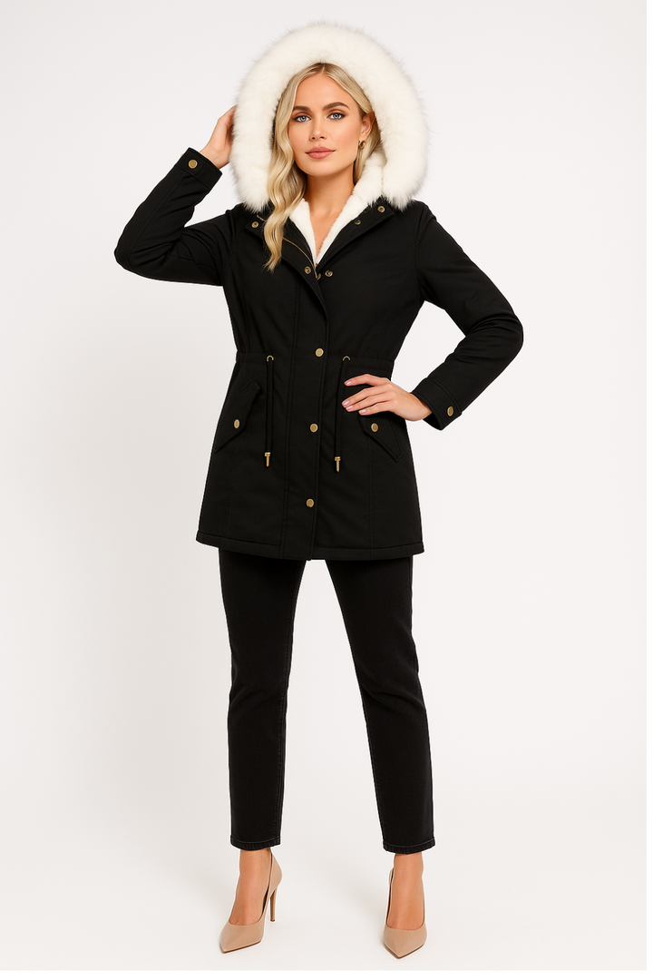 Women’s Water-Repellent Fitted Parka Jacket with Hood