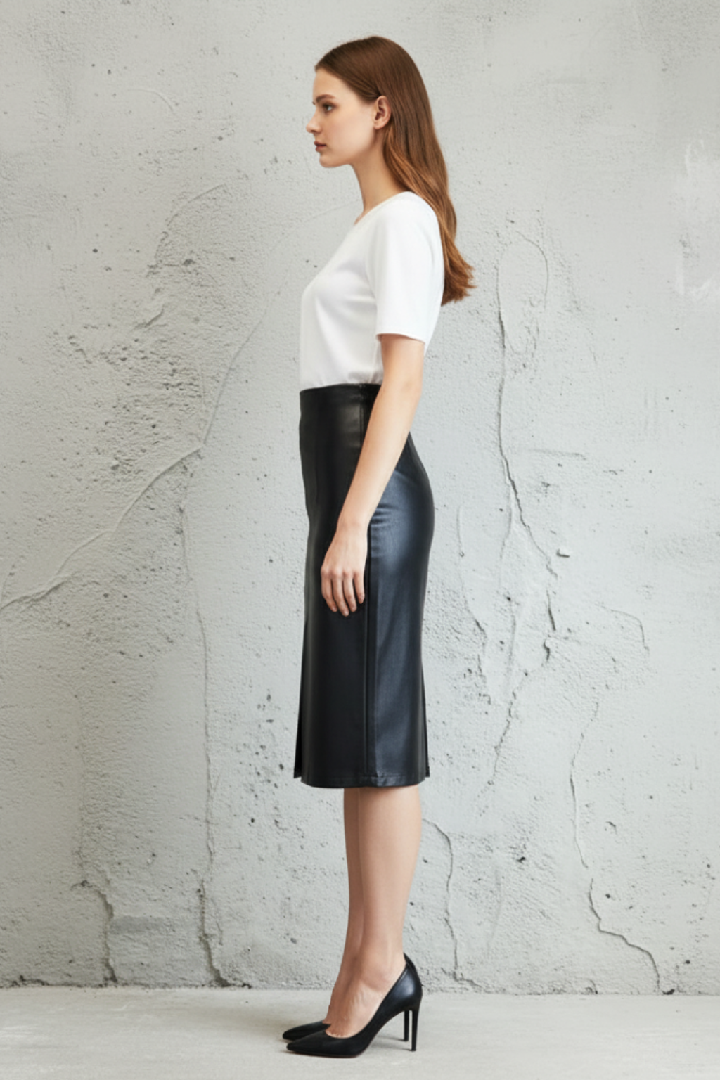 Women's Black Leather Pencil Skirt