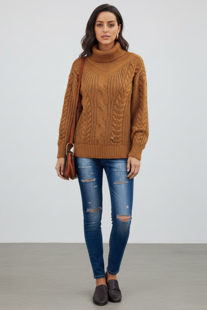 Women’s Chunky Braid Turtleneck Sweater