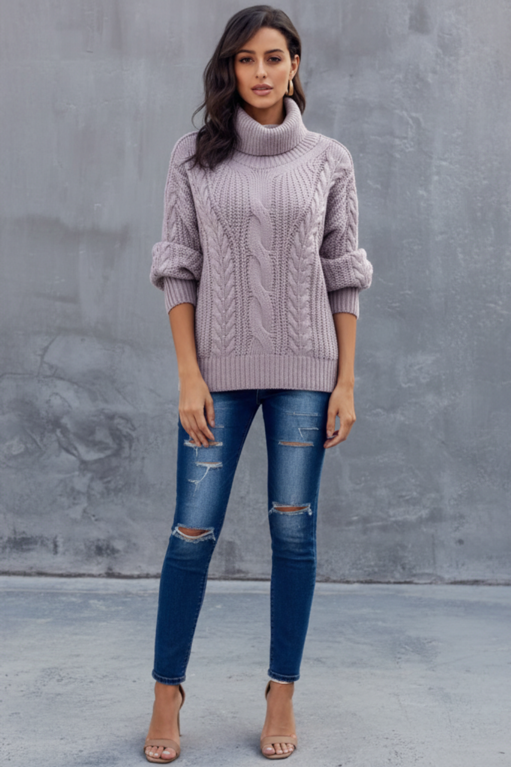 Women’s Chunky Braid Turtleneck Sweater