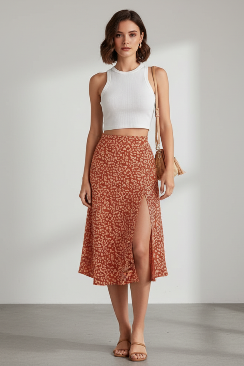 Women’s Floral Print High-Waisted Midi Skirt