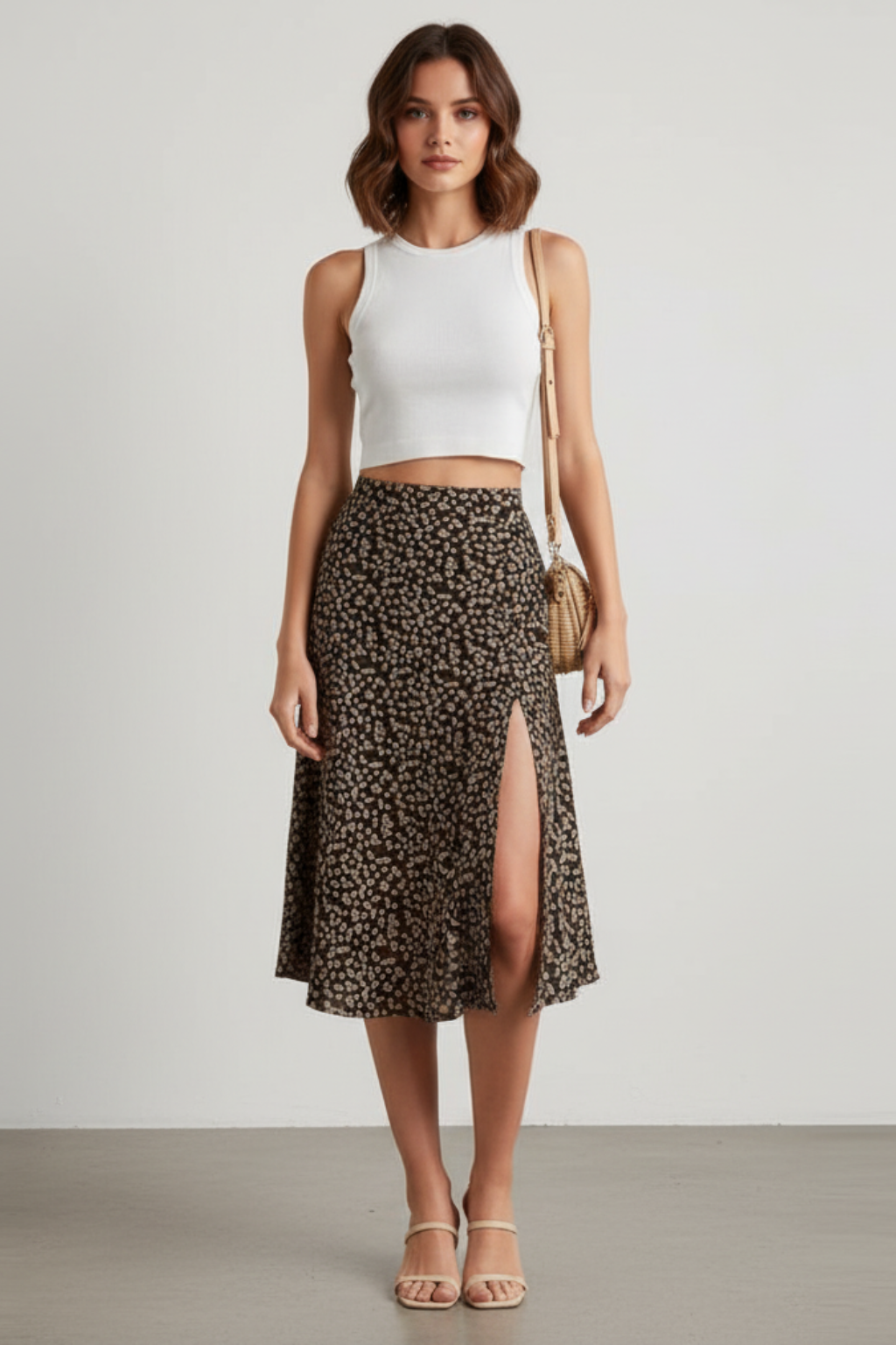 Women’s Floral Print High-Waisted Midi Skirt