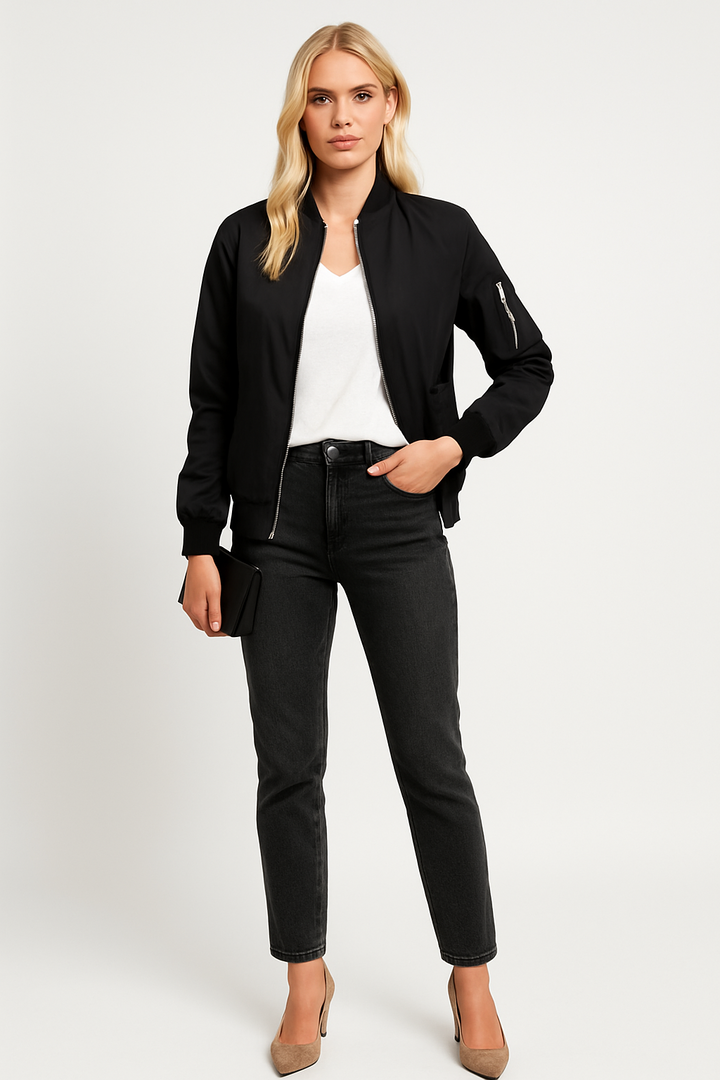 Women's Long Sleeve Bomber Jacket with Zipper