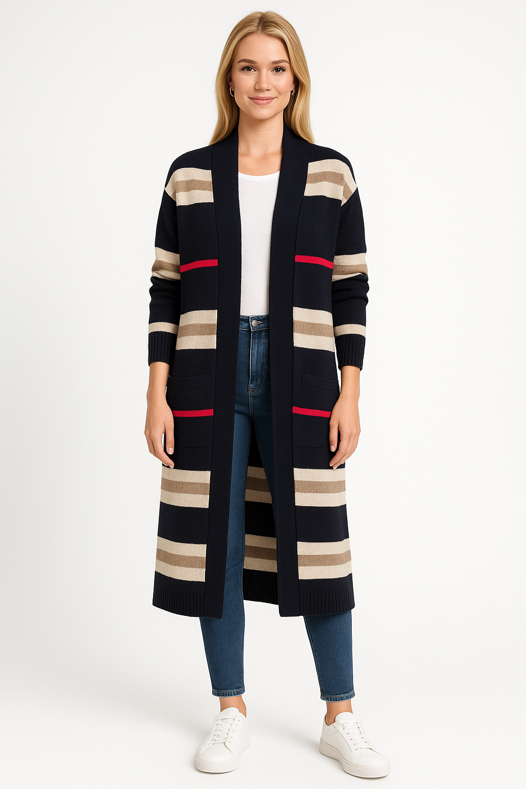 Women’s Long Striped Knit Cardigan